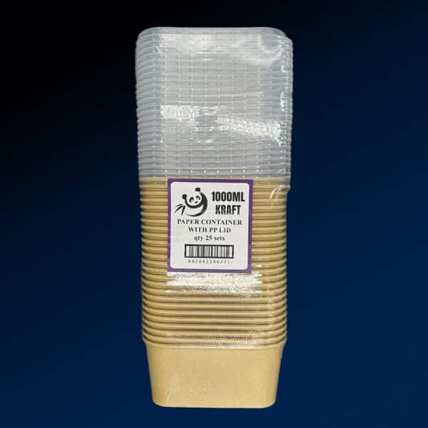 Rectangular Kraft Container & Lid 1000ml (8x25)